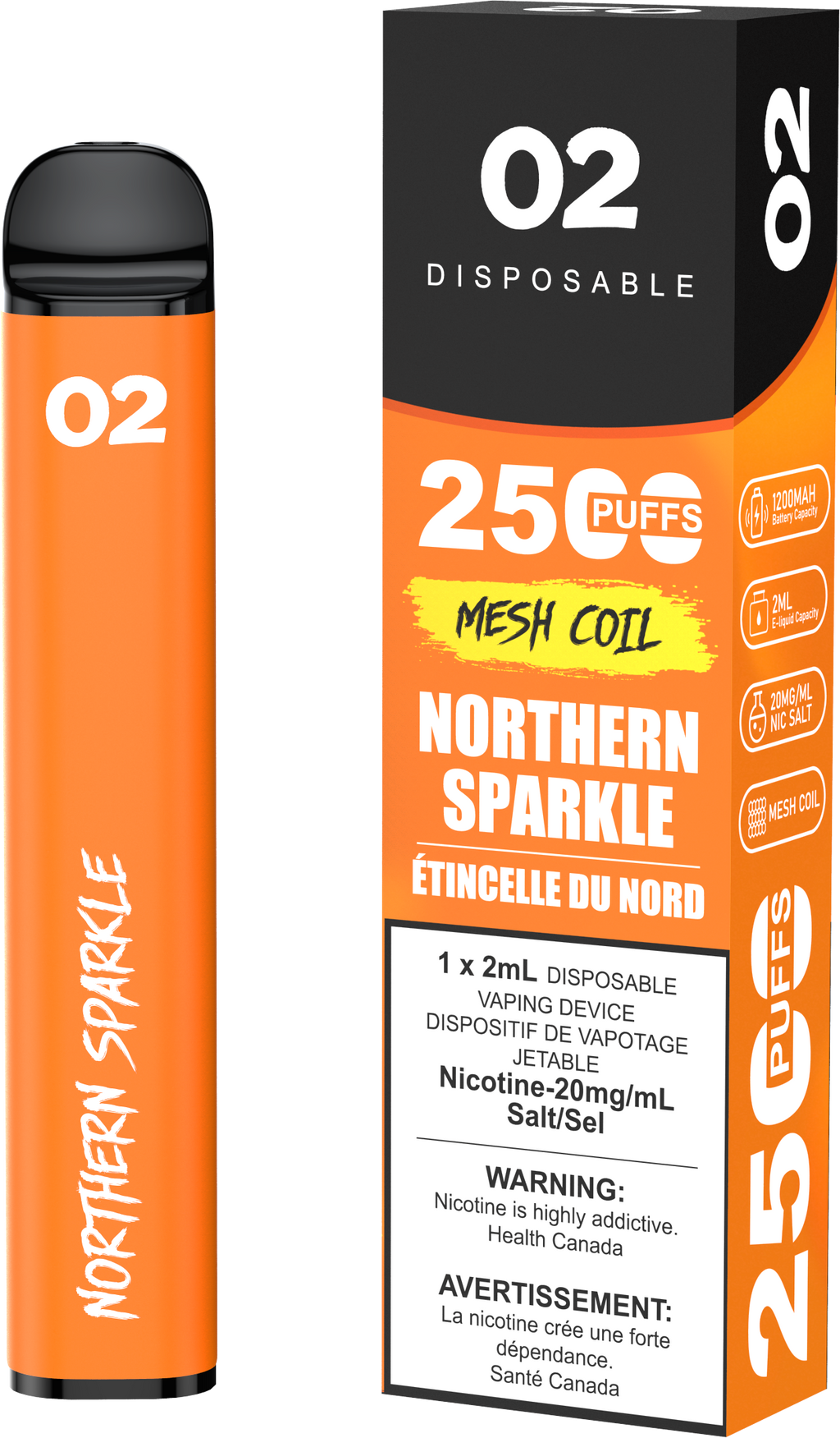 O2 2500 Puffs 2mL Disposable Vape (BOLD50) - 2ml