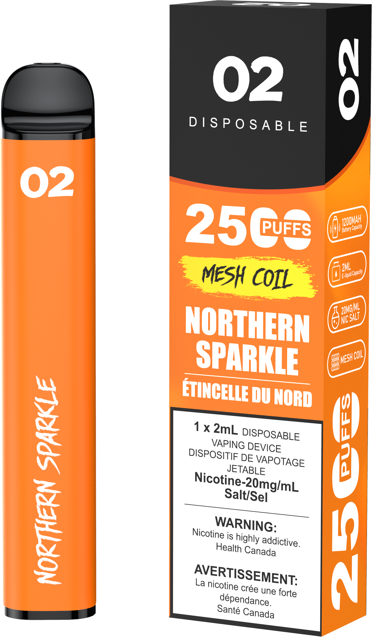 O2 2500 Puffs 2mL Disposable Vape (BOLD50) - 2ml